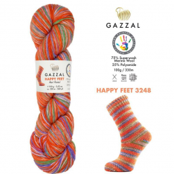 Happy Feet (Gazzal) 3248 яр.оранжевый принт, пряжа 100г