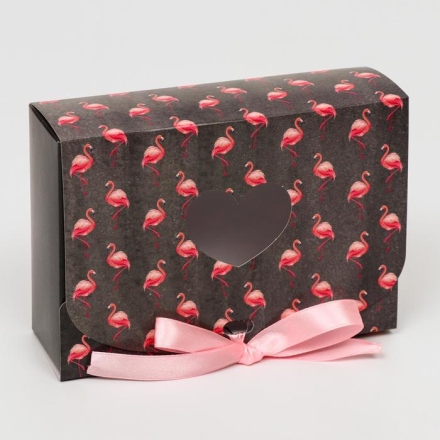 5634988 &quot;Фламинго на чёрном&quot; подарочная коробка 16,5х11,5х5 см