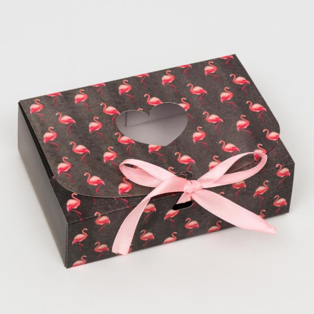 5634988 &quot;Фламинго на чёрном&quot; подарочная коробка 16,5х11,5х5 см