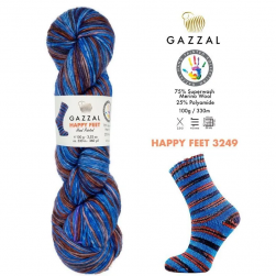 Happy Feet (Gazzal) 3249 синий принт, пряжа 100г