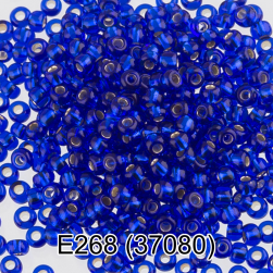 37080 (E268) яр.синий прозрачный бисер с серебряной полосой, 5г