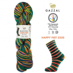 Happy Feet (Gazzal) 3250 т.зеленый принт, пряжа 100г