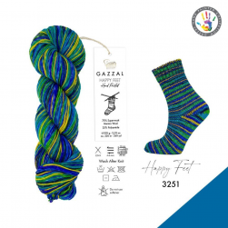 Happy Feet (Gazzal) 3251 зелено-васильковый принт, пряжа 100г