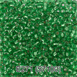 57100 (E271) св.зеленый прозрачный бисер с серебряной полосой, 5г