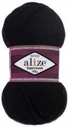 Superwash Wool (Alize) 60 черный, пряжа 100г
