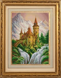 1229 &quot;Замок в горах&quot; ткань с рисунком для вышивки бисером