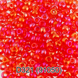 91050 (D321) красный прозрачный радужный бисер, 5г.