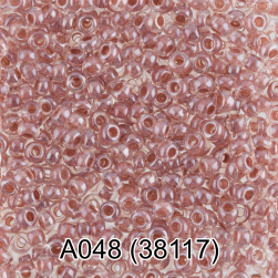 38117 (A048) бежевый прозрачный бисер с цветной полосой, 5г.