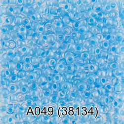 38134 (A049) голубой прозрачный бисер с цветной полосой, 5г.