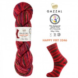 Happy Feet (Gazzal) 3246 красный принт, пряжа 100г