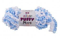Puffy More (Alize) 6266 нежно голубой-белый, пряжа 150г