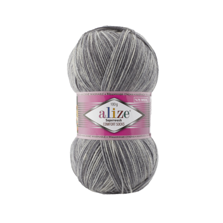 Superwash Wool (Alize) 7676 серый принт, пряжа 100г