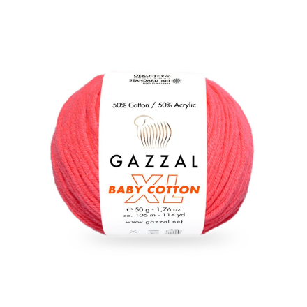 Baby Cotton XL (Gazzal) 3458 алый, пряжа 50г