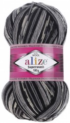 Superwash Wool (Alize) 2695 черно серый белый, пряжа 100г