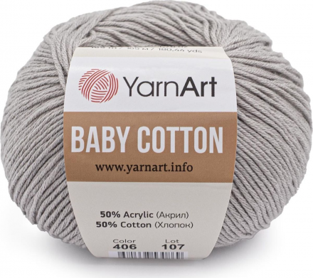 Baby Cotton (Yarnart) 406 св.серый, пряжа 50г