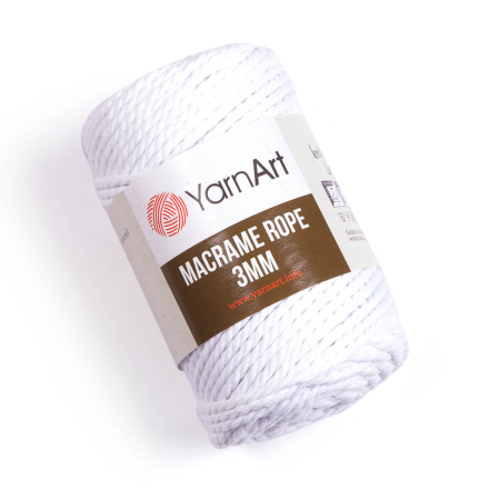 Macrame rope (Yarnart) 751 белый, пряжа 250г