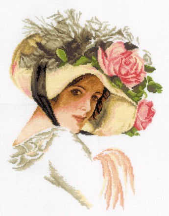 М098 &quot;Девушка в шляпе с розой&quot; набор для вышивания крестом