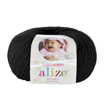 Baby Wool (Alize) 60 Siyah, пряжа 50г