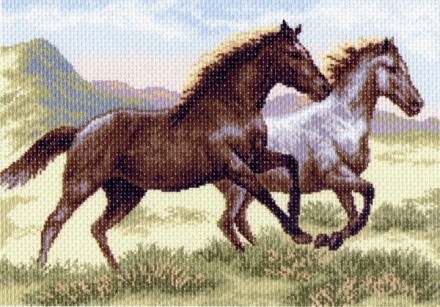 1223 &quot;Бегущие кони&quot; канва с рисунком