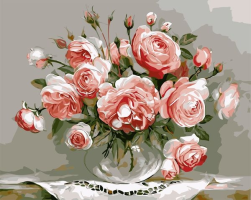 VA-0640 &quot;Розы в стеклянной вазочке (худ. Бузин И.)&quot; картина по номерам