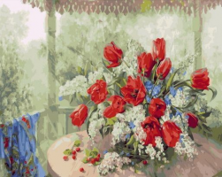 RDG-4581 &quot;Тюльпаны с черемухой (худ. Дандорф О.)&quot; картина по номерам