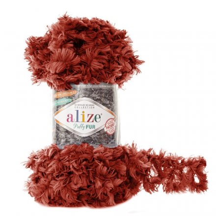 Puffy Fur (Alize) 6118 красный коралл, пряжа 100г