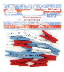 MPD-01/2 декоративные прищепки &quot;Зимняя история&quot;, цв.белый, красный, голубой 18шт