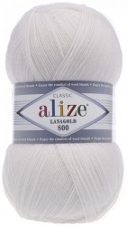Lanagold 800 (Alize) 55 белый, пряжа 100г