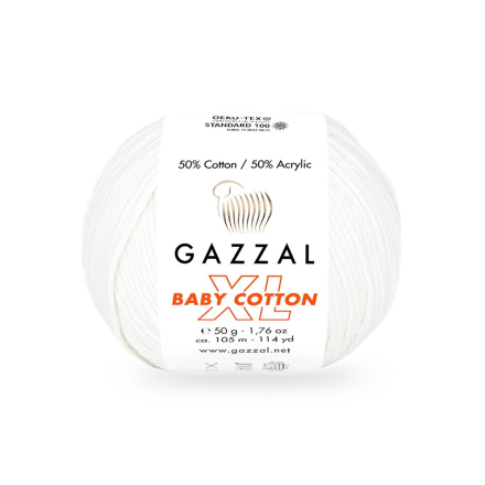 Baby Cotton XL (Gazzal) 3410 белый, пряжа 50г