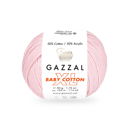Baby Cotton XL (Gazzal) 3411 бледно розовый, пряжа 50г