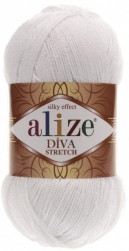 Diva Stretch (Alize) 55 белый, пряжа 100г