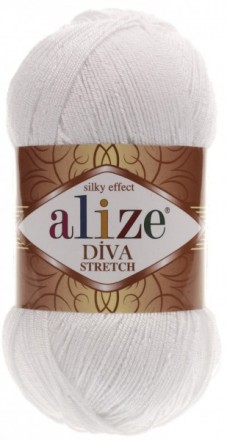 Diva Stretch (Alize) 55 белый, пряжа 100г