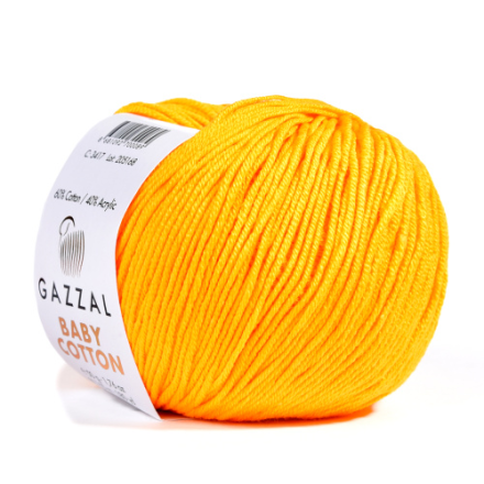 Baby Cotton (Gazzal) 3417 желтый, пряжа 50г
