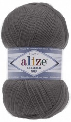 Lanagold 800 (Alize) 348 тем.серый, пряжа 100г