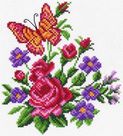 1478-1 &quot;Цветы и бабочка&quot; канва с нанесенным рисунком