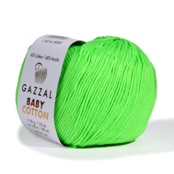 Baby Cotton (Gazzal) 3427 зеленый неон, пряжа 50г