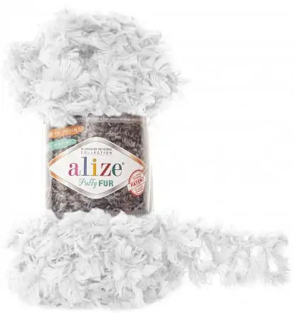 Puffy Fur (Alize) 6100 белый, пряжа 100г