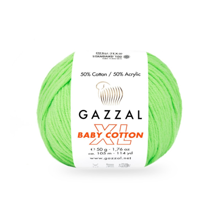 Baby Cotton XL (Gazzal) 3427 яркий салат, пряжа 50г