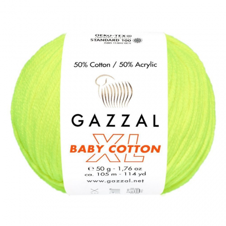 Baby Cotton XL (Gazzal) 3462 салат неон, пряжа 50г
