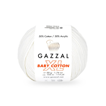 Baby Cotton XL (Gazzal) 3432 белый, пряжа 50г
