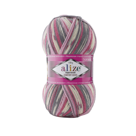 Superwash Wool (Alize) 7707 розово-серый принт, пряжа 100г