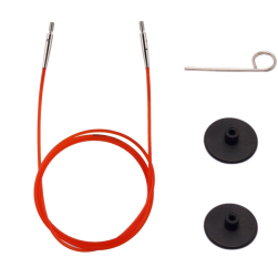 10635 KnitPro красный тросик 76см (100см) заглушки и кабельный ключик