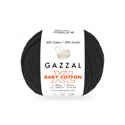 Baby Cotton XL (Gazzal) 3433 черный, пряжа 50г