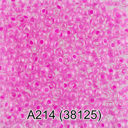 38125 (A214) малиновый, прозрачный бисер с цветной полосой, 5г