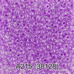 38128 (A215) фиолетовый, прозрачный бисер с цветной полосой, 5г