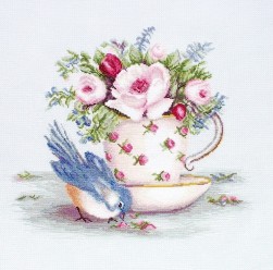 B2324 &quot;Птичка и чашка чая&quot; набор для вышивания крестом