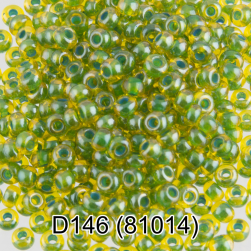 81014 (D146) зеленый, прозрачный бисер с цветной полосой, 5г