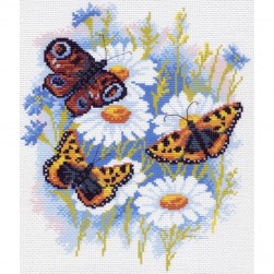 0624-1 &quot;Бабочки на ромашках&quot; канва с нанесенным рисунком
