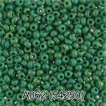 54250 (A062) зеленый/меланж непрозрачный радужный бисер, 5г