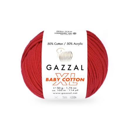 Baby Cotton XL (Gazzal) 3443 красный, пряжа 50г